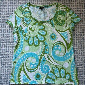 Talbots Print Scoop Neck Shortsleeve Tee Shirt